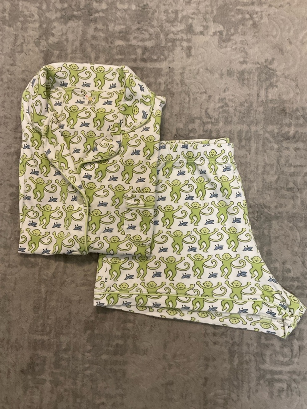 Roller Rabbit Monkey-Print Pajama Set in Lime Green and White